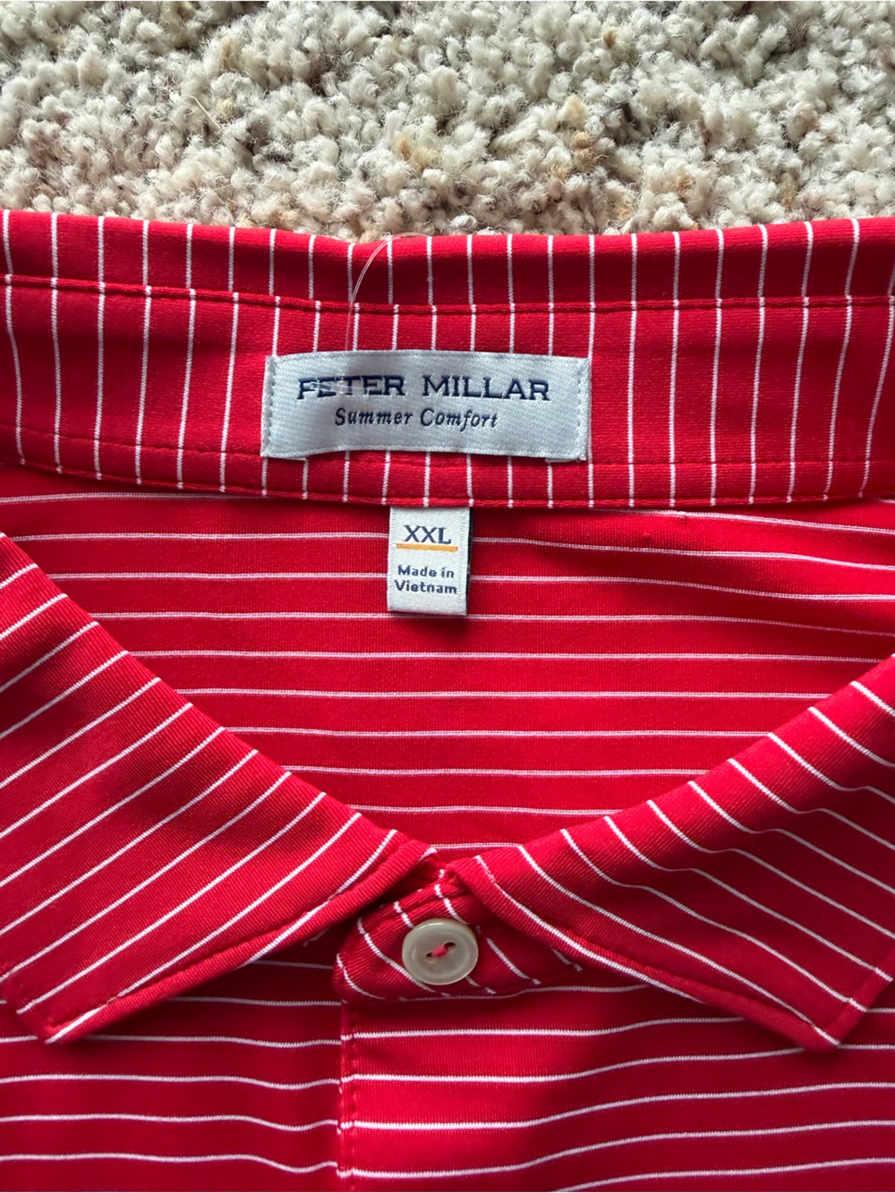 Peter Millar Red and white Striped Men’s Polo - Picture 3 of 7